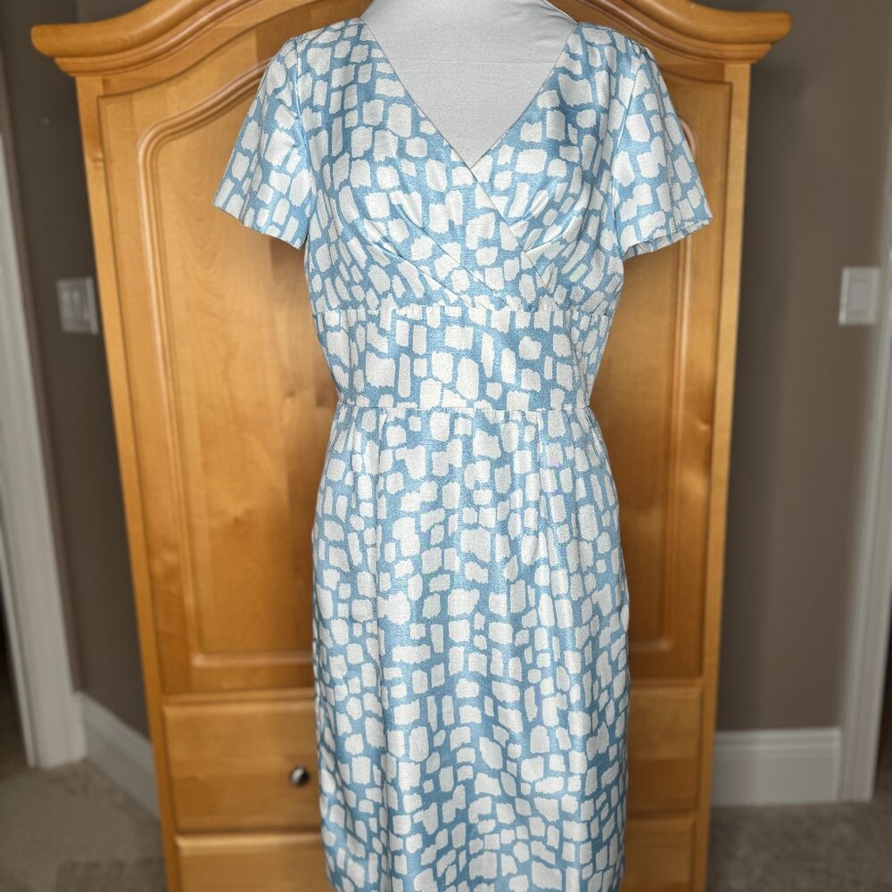 Tahari Light Blue and White Printed Midi Dress